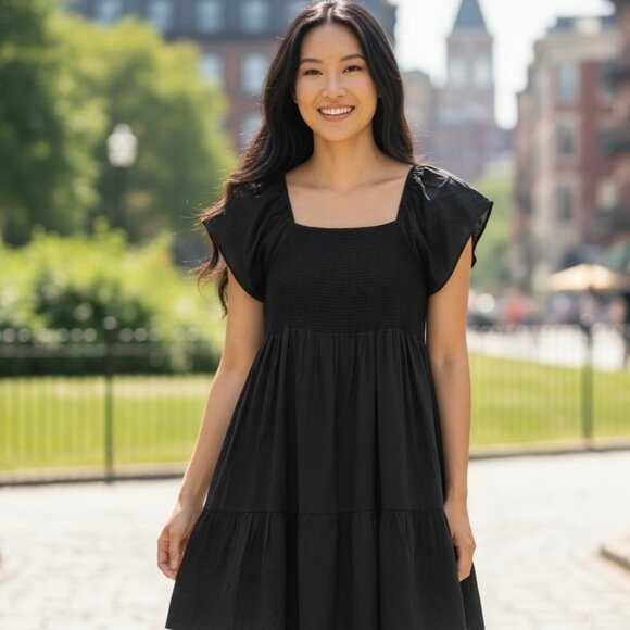 Terra & Sky Women Pullover Flutter Sleeve Black Midi Dress Plus 4X (28W-30W) NWT - Picture 11 of 11